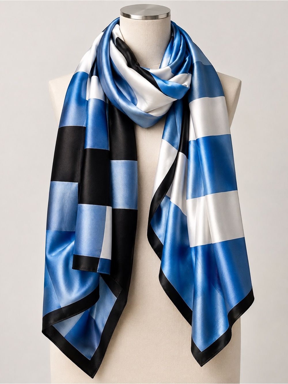 Checkered & Trimmed Silky Fashion Scarf by Youzey